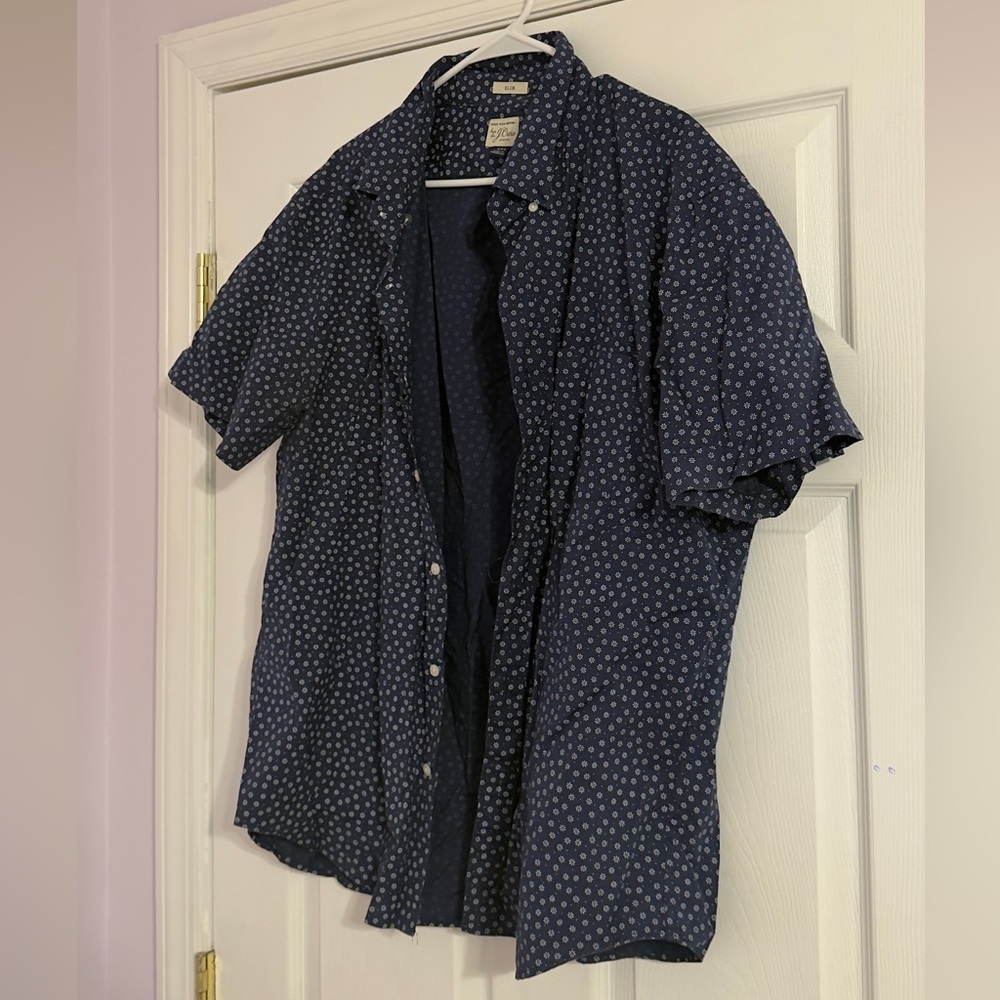 J. Crew Dark Blue Patterned Button Down Shirt - image 2